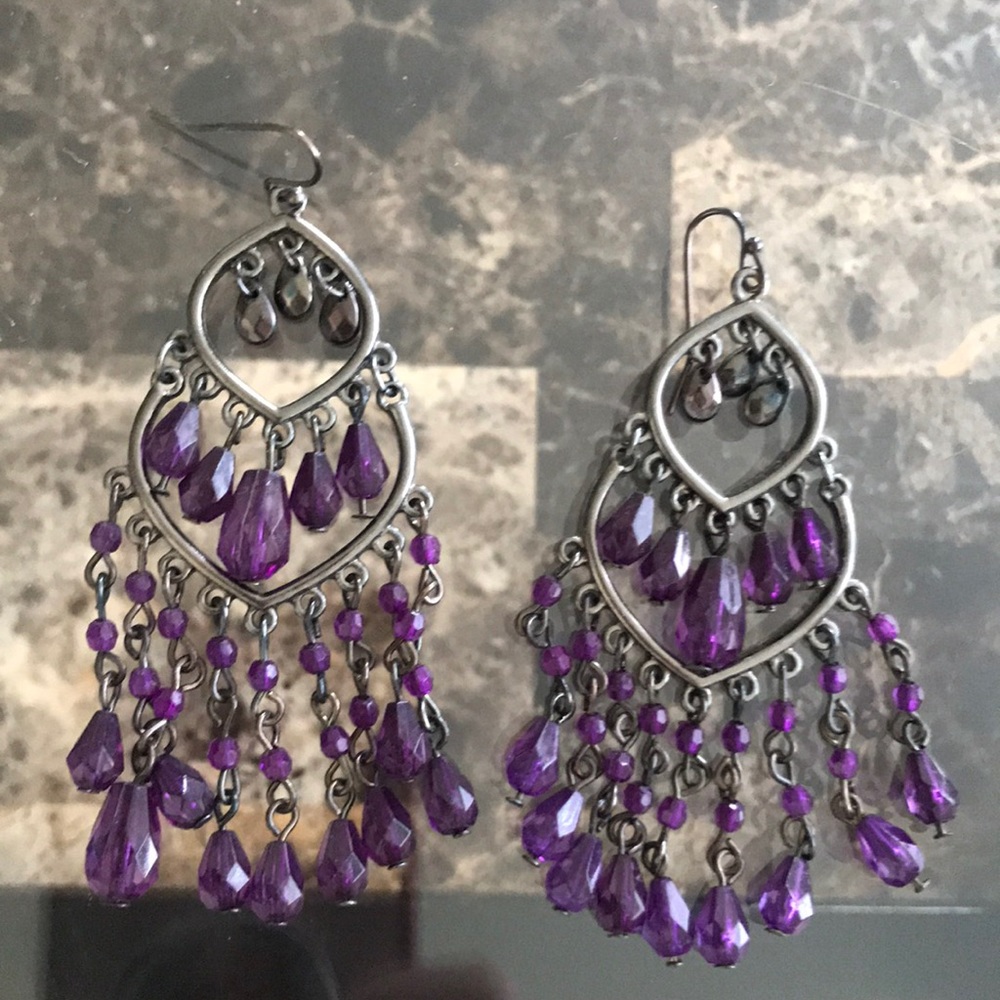 2/$8 Gunmetal Earrings with Purple Stones